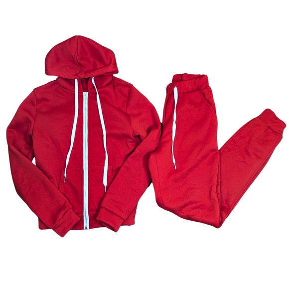 Pants - Red Sweatsuit sz XS NWOT Zip Front Hoodie Jogger Sweatpants White Trim